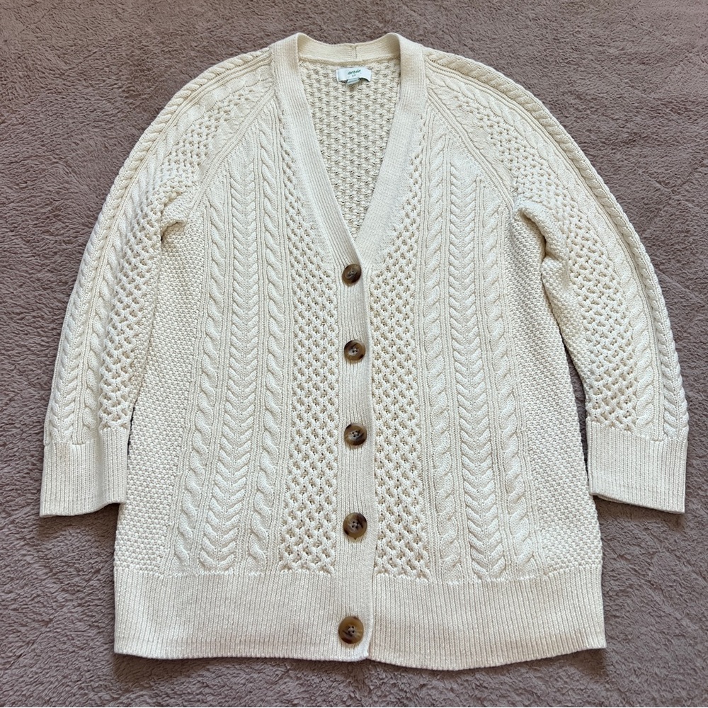 Aerie Cable Knit Crochet Cotton Oversized Cardigan Preppy Cottage Coastal Sz S